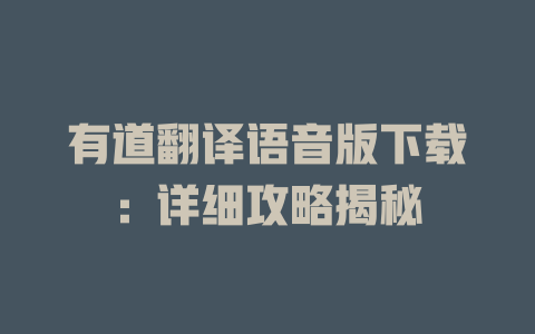 有道翻译语音版下载：详细攻略揭秘 二