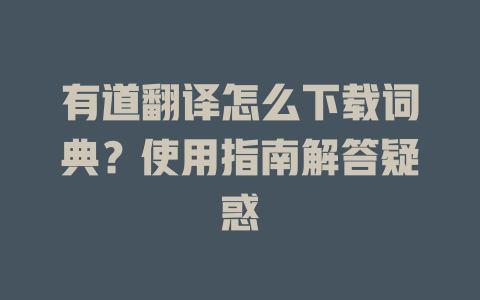 有道翻译怎么下载词典？使用指南解答疑惑 二