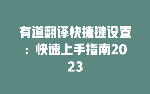 有道翻译快捷键设置：快速上手指南2023 二