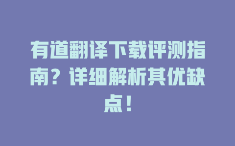 有道翻译下载评测指南？详细解析其优缺点！ 二