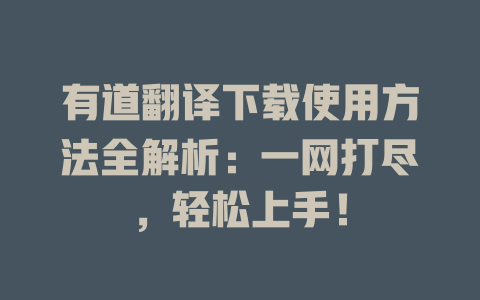 有道翻译下载使用方法全解析：一网打尽，轻松上手！ 二