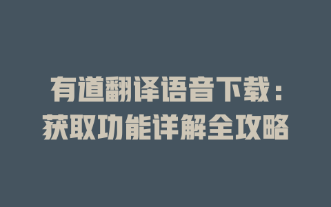 有道翻译语音下载：获取功能详解全攻略 二