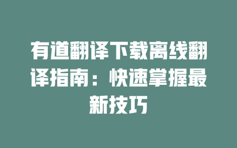 有道翻译下载离线翻译指南：快速掌握最新技巧 二
